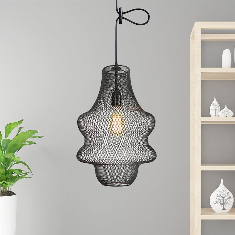 Black Mesh Cage Pendant Light Industrial Metal One Light Dining Room Hanging Lamp Clearhalo 'Art Deco Pendants' 'Black' 'Cast Iron' 'Ceiling Lights' 'Ceramic' 'Crystal' 'Industrial Pendants' 'Industrial' 'Metal' 'Middle Century Pendants' 'Pendant Lights' 'Pendants' 'Rustic Pendants' 'Tiffany' Lighting' 456333