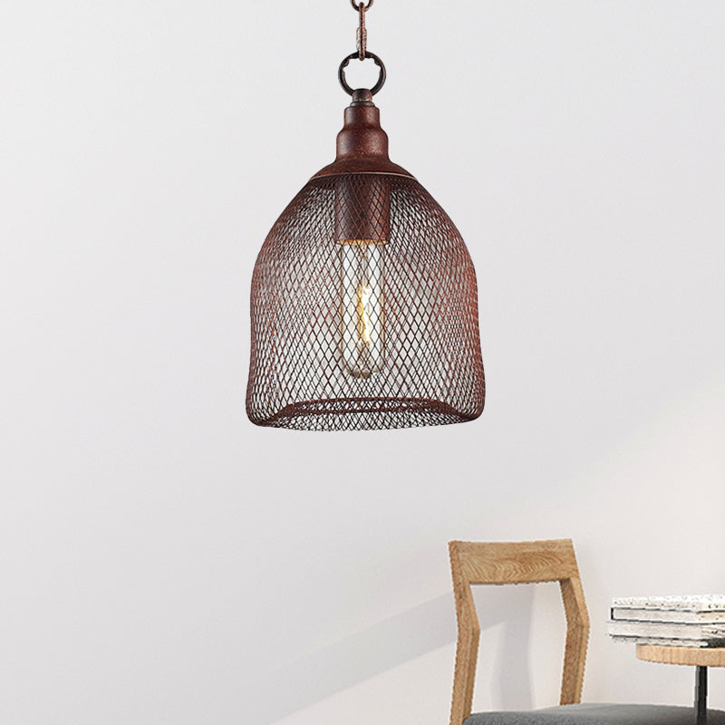 Bird Caged Metal Pendant Lighting Fixture Industrial One Bulb Dining Room Hanging Lamp in Rust, 6.5"/10" W Clearhalo 'Art Deco Pendants' 'Cast Iron' 'Ceiling Lights' 'Ceramic' 'Crystal' 'Industrial Pendants' 'Industrial' 'Metal' 'Middle Century Pendants' 'Pendant Lights' 'Pendants' 'Tiffany' Lighting' 456335