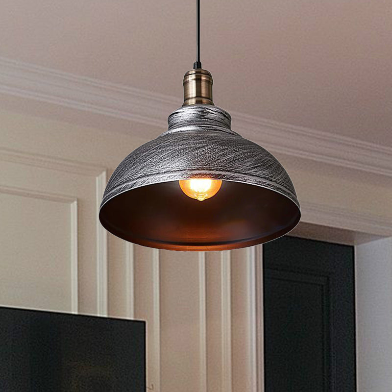12"/14"/16" Dia 1 Light Ceiling Fixture Industrial Style Bowl Shade Metallic Pendant Ceiling Light in Black/White Inner Clearhalo 'Art Deco Pendants' 'Black' 'Cast Iron' 'Ceiling Lights' 'Ceramic' 'Crystal' 'Industrial Pendants' 'Industrial' 'Metal' 'Middle Century Pendants' 'Pendant Lights' 'Pendants' 'Rustic Pendants' 'Tiffany' Lighting' 456346