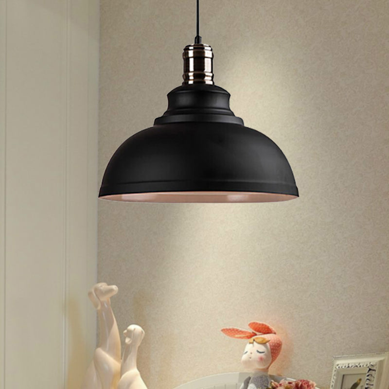 12"/14"/16" Dia 1 Light Ceiling Fixture Industrial Style Bowl Shade Metallic Pendant Ceiling Light in Black/White Inner Clearhalo 'Art Deco Pendants' 'Black' 'Cast Iron' 'Ceiling Lights' 'Ceramic' 'Crystal' 'Industrial Pendants' 'Industrial' 'Metal' 'Middle Century Pendants' 'Pendant Lights' 'Pendants' 'Rustic Pendants' 'Tiffany' Lighting' 456349