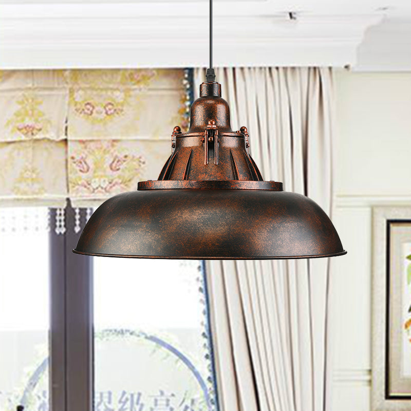 Black/Rust 1 Bulb Ceiling Light Vintage Industrial Metallic Bowl Shade Hanging Fixture for Study Room Clearhalo 'Art Deco Pendants' 'Black' 'Cast Iron' 'Ceiling Lights' 'Ceramic' 'Crystal' 'Industrial Pendants' 'Industrial' 'Metal' 'Middle Century Pendants' 'Pendant Lights' 'Pendants' 'Rustic Pendants' 'Tiffany' Lighting' 456353