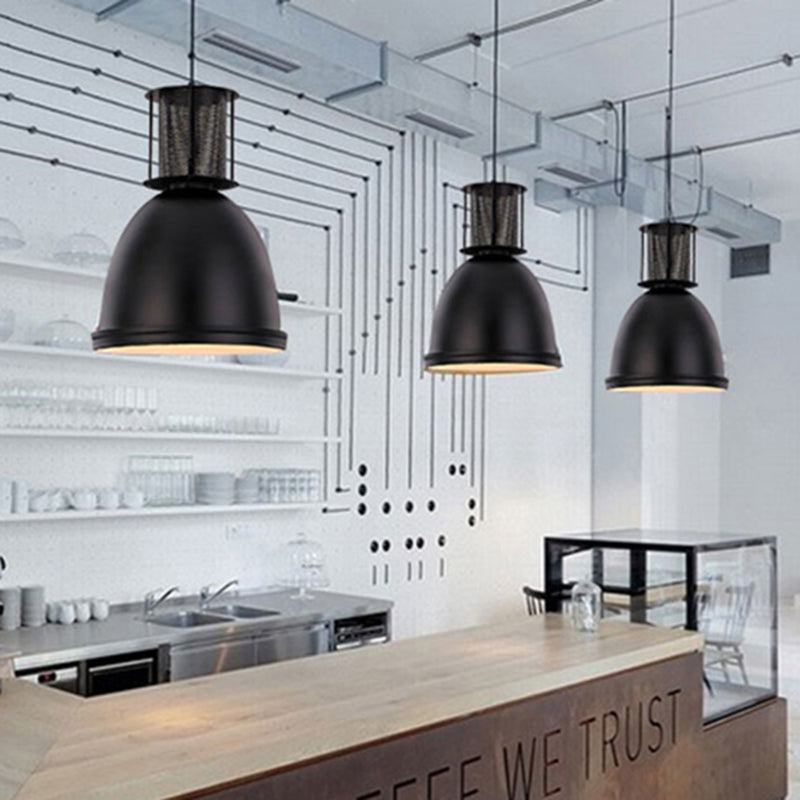 1 Light Dome Pendant Lighting Retro Metallic Black Finish Suspension Lamp with Mesh Design, 7.5"/11" Width Clearhalo 'Art Deco Pendants' 'Black' 'Cast Iron' 'Ceiling Lights' 'Ceramic' 'Crystal' 'Industrial Pendants' 'Industrial' 'Metal' 'Middle Century Pendants' 'Pendant Lights' 'Pendants' 'Rustic Pendants' 'Tiffany' Lighting' 456359