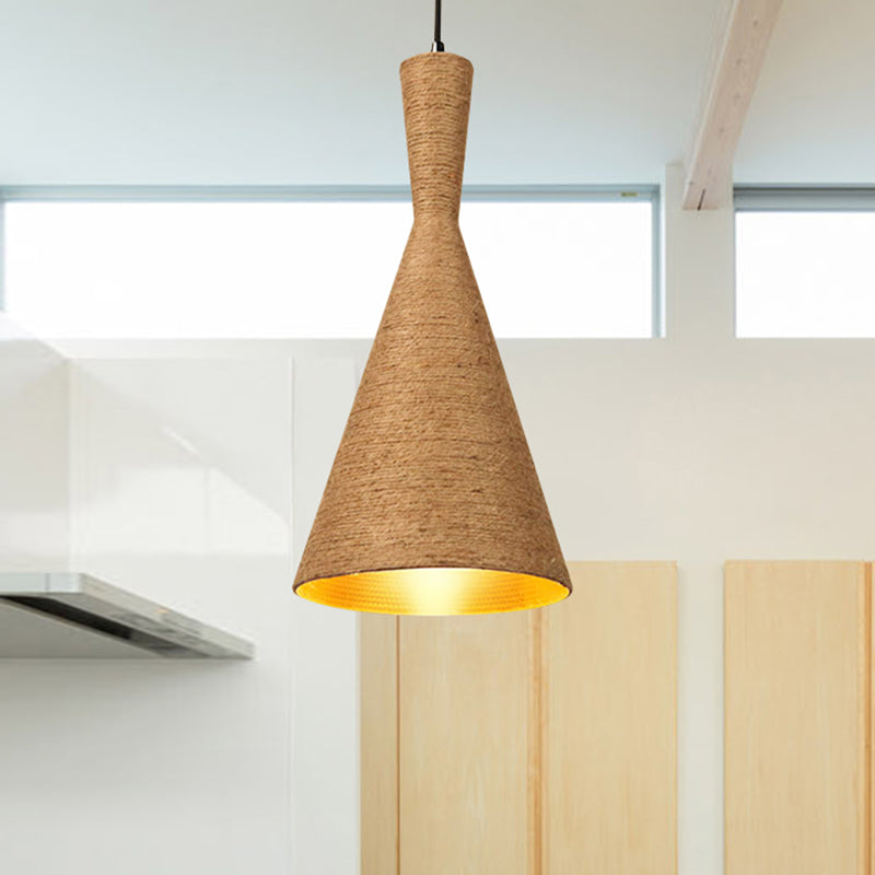 1 Light Pendant Light with Shade Hemp Rope Farmhouse Style Restaurant Hanging Lamp in Brown Brown C Clearhalo 'Ceiling Lights' 'Industrial Pendants' 'Industrial' 'Middle Century Pendants' 'Pendant Lights' 'Pendants' 'Tiffany' Lighting' 456365