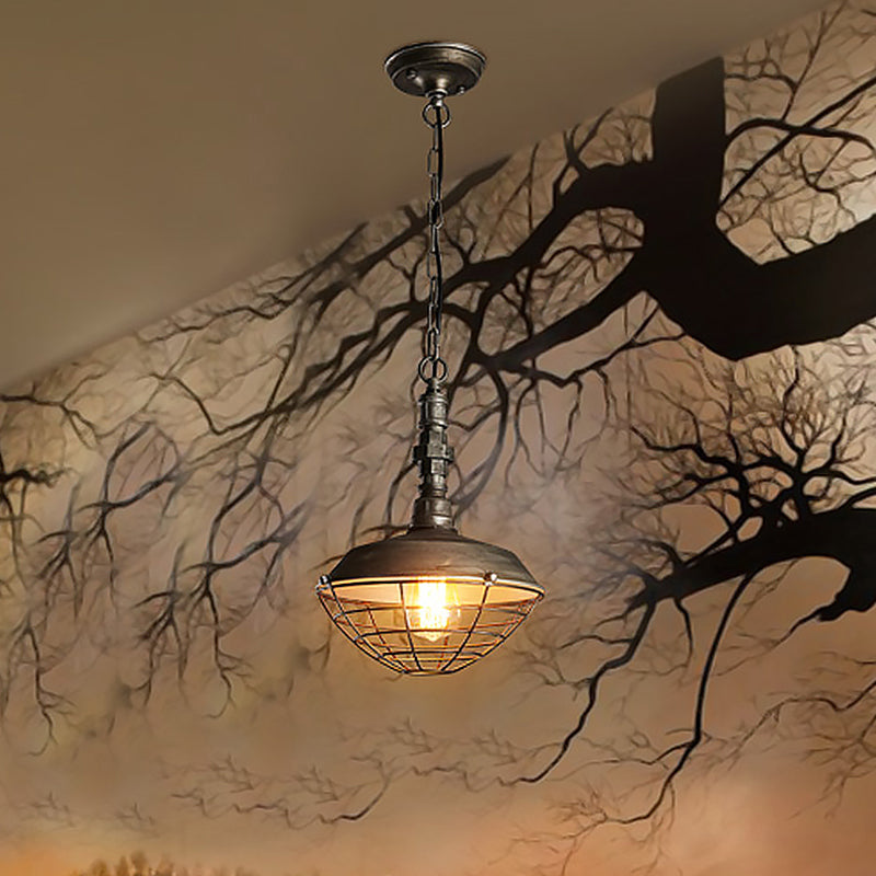 1 Bulb Barn Hanging Light with Wire Guard Shade Rustic Loft Bronze Finish Metal Pendant Lamp Clearhalo 'Art Deco Pendants' 'Cast Iron' 'Ceiling Lights' 'Ceramic' 'Crystal' 'Industrial Pendants' 'Industrial' 'Metal' 'Middle Century Pendants' 'Pendant Lights' 'Pendants' 'Tiffany' Lighting' 456370