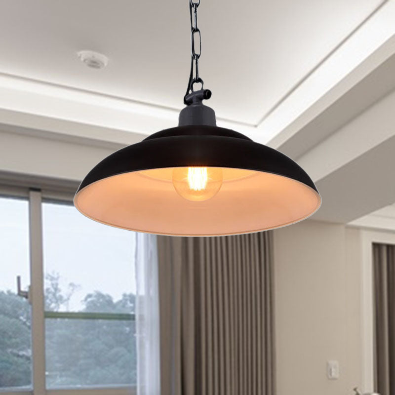 1 Head Metallic Hanging Lamp Vintage Style Black/Green Bowl Indoor Pendant Light with Chain Clearhalo 'Art Deco Pendants' 'Black' 'Cast Iron' 'Ceiling Lights' 'Ceramic' 'Crystal' 'Industrial Pendants' 'Industrial' 'Metal' 'Middle Century Pendants' 'Pendant Lights' 'Pendants' 'Rustic Pendants' 'Tiffany' Lighting' 456389