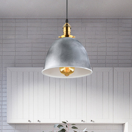 Gray 1 Head Hanging Lamp Industrial Style Metallic Dome Shade Pendant Light for Living Room Clearhalo 'Art Deco Pendants' 'Cast Iron' 'Ceiling Lights' 'Ceramic' 'Crystal' 'Industrial Pendants' 'Industrial' 'Metal' 'Middle Century Pendants' 'Pendant Lights' 'Pendants' 'Tiffany' Lighting' 456395