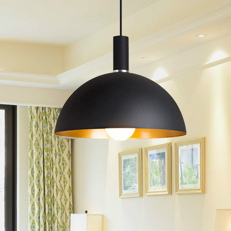 12"/16" Wide 1 Bulb Metallic Pendant Lamp Retro Style Black Finish Dome Shade Indoor Ceiling Fixture Clearhalo 'Art Deco Pendants' 'Black' 'Cast Iron' 'Ceiling Lights' 'Ceramic' 'Crystal' 'Industrial Pendants' 'Industrial' 'Metal' 'Middle Century Pendants' 'Pendant Lights' 'Pendants' 'Rustic Pendants' 'Tiffany' Lighting' 456409