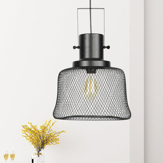 Mesh Cage Metal Pendant Light Industrial 1 Light Living Room Hanging Lamp with Shade in Black Black B Clearhalo 'Art Deco Pendants' 'Black' 'Cast Iron' 'Ceiling Lights' 'Ceramic' 'Crystal' 'Industrial Pendants' 'Industrial' 'Metal' 'Middle Century Pendants' 'Pendant Lights' 'Pendants' 'Rustic Pendants' 'Tiffany' Lighting' 456412
