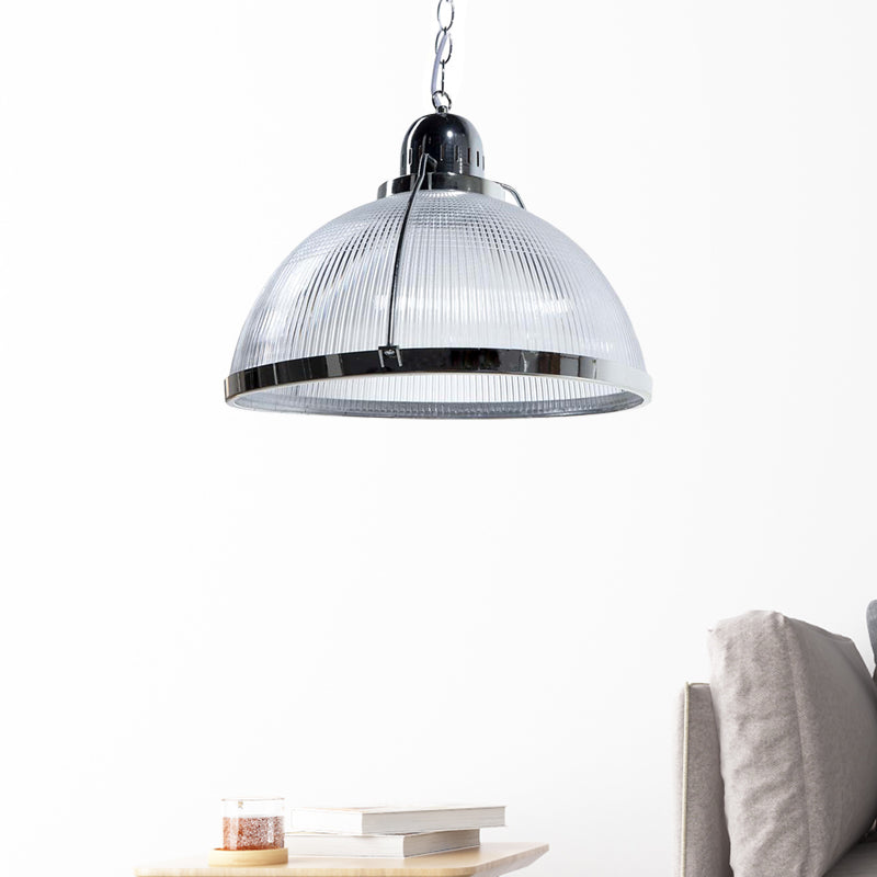 Acrylic and Metal Ribbed Dome Pendant Lighting Industrial 1 Head Living Room Hanging Lamp in White/Red/Yellow White Clearhalo 'Ceiling Lights' 'Industrial Pendants' 'Industrial' 'Middle Century Pendants' 'Pendant Lights' 'Pendants' 'Tiffany' Lighting' 456426