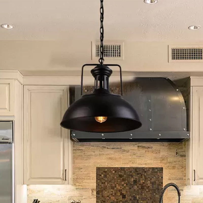 13"/14"/16" Dia Bowl Metal Pendant Lighting Retro Stylish 1 Bulb Dining Room Hanging Ceiling Light in Black/White Inner/White Clearhalo 'Art Deco Pendants' 'Black' 'Cast Iron' 'Ceiling Lights' 'Ceramic' 'Crystal' 'Industrial Pendants' 'Industrial' 'Metal' 'Middle Century Pendants' 'Pendant Lights' 'Pendants' 'Rustic Pendants' 'Tiffany' Lighting' 456442