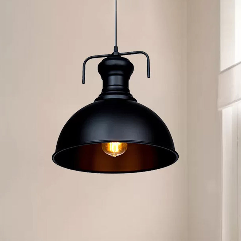13"/16" W Warehouse Dome Hanging Ceiling Light 1 Light Metal Pendant Ceiling Light in Black for Dining Room Clearhalo 'Art Deco Pendants' 'Black' 'Cast Iron' 'Ceiling Lights' 'Ceramic' 'Crystal' 'Industrial Pendants' 'Industrial' 'Metal' 'Middle Century Pendants' 'Pendant Lights' 'Pendants' 'Rustic Pendants' 'Tiffany' Lighting' 456445