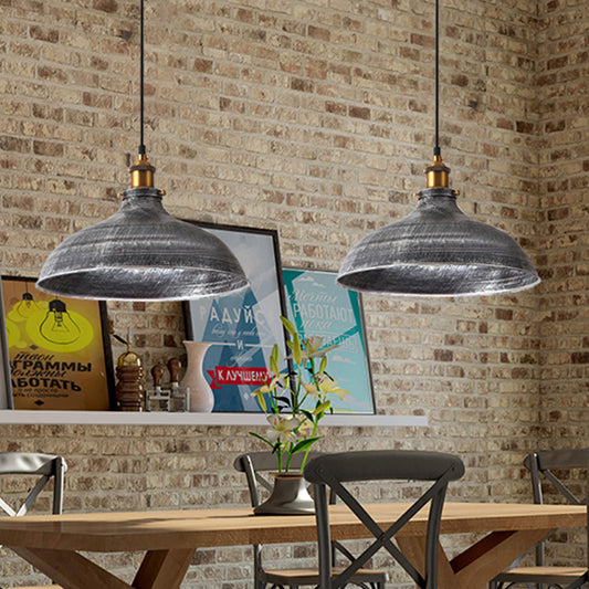 Silver Gray 1 Bulb Pendant Lamp Antique Style Metal Bowl Shade Hanging Light with Plug-In Cord Clearhalo 'Art Deco Pendants' 'Cast Iron' 'Ceiling Lights' 'Ceramic' 'Crystal' 'Industrial Pendants' 'Industrial' 'Metal' 'Middle Century Pendants' 'Pendant Lights' 'Pendants' 'Tiffany' Lighting' 456451