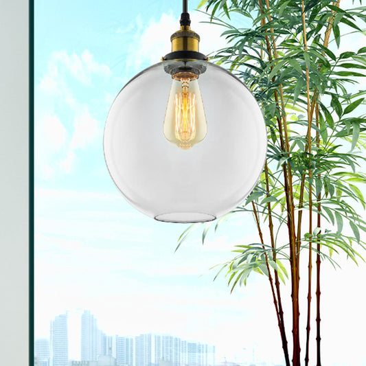 1 Light Pendant Lighting Industrial Globe Clear Glass Hanging Light Kit in Antique Brass with Plug Clearhalo 'Art Deco Pendants' 'Cast Iron' 'Ceiling Lights' 'Ceramic' 'Crystal' 'Industrial Pendants' 'Industrial' 'Metal' 'Middle Century Pendants' 'Pendant Lights' 'Pendants' 'Tiffany' Lighting' 456452