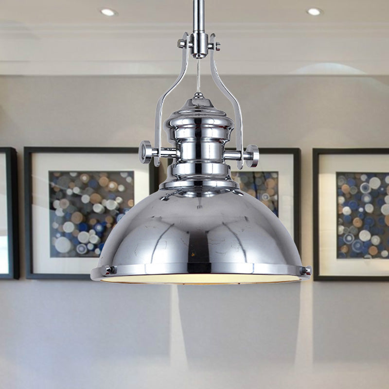 Metal Dome Shade Pendant Light Antique Style 1 Light Hanging Lamp with Frosted Diffuser in Antique Brass Clearhalo 'Art Deco Pendants' 'Cast Iron' 'Ceiling Lights' 'Ceramic' 'Crystal' 'Industrial Pendants' 'Industrial' 'Metal' 'Middle Century Pendants' 'Pendant Lights' 'Pendants' 'Tiffany' Lighting' 456477