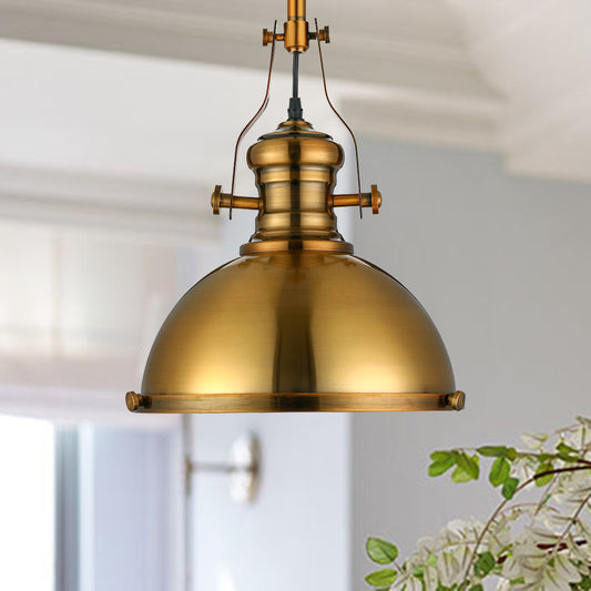 Metal Dome Shade Pendant Light Antique Style 1 Light Hanging Lamp with Frosted Diffuser in Antique Brass Clearhalo 'Art Deco Pendants' 'Cast Iron' 'Ceiling Lights' 'Ceramic' 'Crystal' 'Industrial Pendants' 'Industrial' 'Metal' 'Middle Century Pendants' 'Pendant Lights' 'Pendants' 'Tiffany' Lighting' 456478