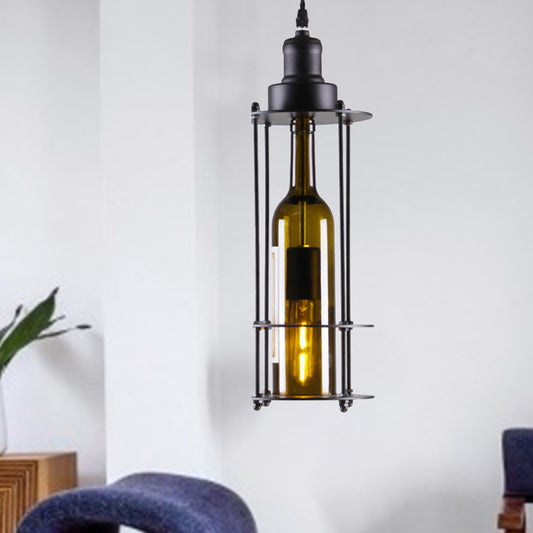 1 Light Hanging Light with Wine Bottle Glass Shade Industrial Style Kitchen Pendant Lamp in Green Clearhalo 'Ceiling Lights' 'Glass shade' 'Glass' 'Industrial Pendants' 'Industrial' 'Middle Century Pendants' 'Pendant Lights' 'Pendants' 'Tiffany' Lighting' 456480