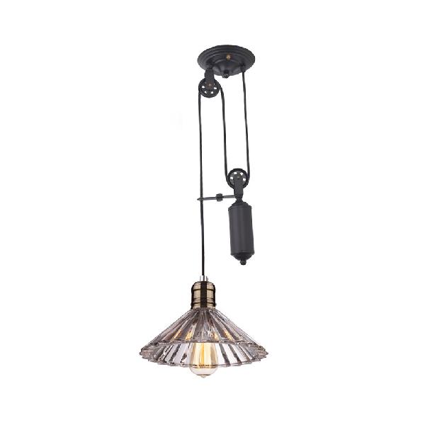 One Light Lighting Fixture with Cone Shape Ribbed Glass Farmhouse Living Room Pendant Light in Bronze/Brass Clearhalo 'Ceiling Lights' 'Close To Ceiling Lights' 'Glass shade' 'Glass' 'Industrial Pendants' 'Industrial' 'Middle Century Pendants' 'Pendant Lights' 'Pendants' 'Tiffany' Lighting' 456506
