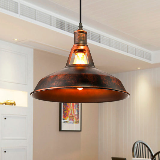 Metal Rust Pendant Light Fixture with Barn Shade 1 Bulb Rustic Style Hanging Lamp with Adjustable Cord, 10.5"/12"/15" Width Clearhalo 'Art Deco Pendants' 'Cast Iron' 'Ceiling Lights' 'Ceramic' 'Crystal' 'Industrial Pendants' 'Industrial' 'Metal' 'Middle Century Pendants' 'Pendant Lights' 'Pendants' 'Tiffany' Lighting' 456533