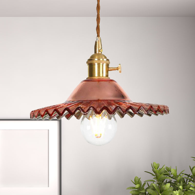 1-Light Pendant Lighting Industrial Scalloped Rose Gold/Clear/Amber Glass Hanging Ceiling Light for Living Room Clearhalo 'Art Deco Pendants' 'Cast Iron' 'Ceiling Lights' 'Ceramic' 'Crystal' 'Industrial Pendants' 'Industrial' 'Metal' 'Middle Century Pendants' 'Pendant Lights' 'Pendants' 'Tiffany' Lighting' 456554