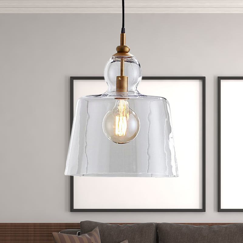 Industrial Upside-Down Trifle Pendant Lighting One-Light Clear Glass Hanging Light Fixture in Gold/Chrome Clearhalo 'Art Deco Pendants' 'Cast Iron' 'Ceiling Lights' 'Ceramic' 'Crystal' 'Industrial Pendants' 'Industrial' 'Metal' 'Middle Century Pendants' 'Pendant Lights' 'Pendants' 'Tiffany' Lighting' 456557