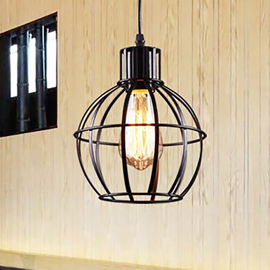 Black Finish 1 Bulb Pendant Hanging Light Industrial Metal Ball Cage Shade Ceiling Lamp for Restaurant Clearhalo 'Art Deco Pendants' 'Black' 'Cast Iron' 'Ceiling Lights' 'Ceramic' 'Crystal' 'Industrial Pendants' 'Industrial' 'Metal' 'Middle Century Pendants' 'Pendant Lights' 'Pendants' 'Rustic Pendants' 'Tiffany' Lighting' 456570