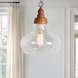 Wood 1 Light Hanging Ceiling Light Vintage Clear Glass Oval Shaped Pendants Lighting for Dining Room Clearhalo 'Ceiling Lights' 'Chandeliers' 'Glass shade' 'Glass' 'Industrial Pendants' 'Industrial' 'Middle Century Pendants' 'Pendant Lights' 'Pendants' 'Tiffany' Lighting' 456572