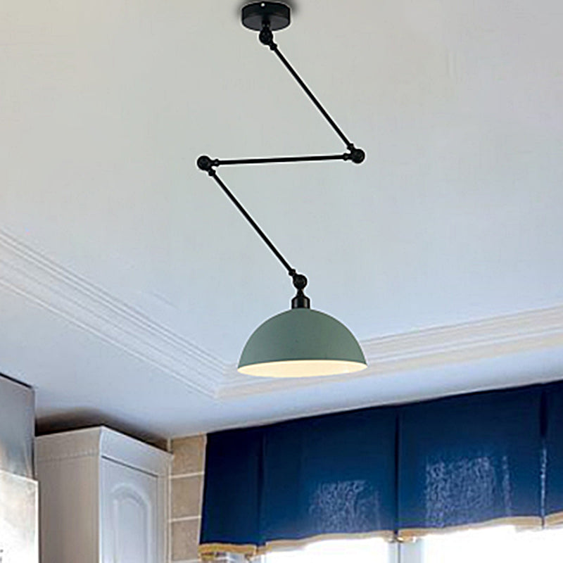 Domed Kitchen Pendant Lamp Industrial Style Metal 1 Light Green/Yellow Suspension Lamp with Extendable Arm Clearhalo 'Ceiling Lights' 'Modern Pendants' 'Modern' 'Pendant Lights' 'Pendants' Lighting' 456576