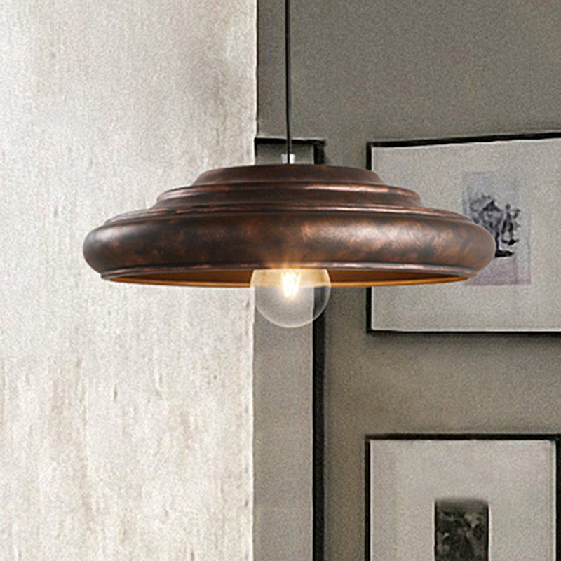1 Bulb Hanging Lamp Antique Style Round Shade Metallic Suspended Light in Rust for Dining Table Clearhalo 'Art Deco Pendants' 'Cast Iron' 'Ceiling Lights' 'Ceramic' 'Crystal' 'Industrial Pendants' 'Industrial' 'Metal' 'Middle Century Pendants' 'Pendant Lights' 'Pendants' 'Tiffany' Lighting' 456591