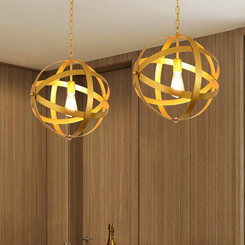 Spherical Metal Pendant Lamp Industrial 1 Light Living Room Hanging Light in Gold/Aged Sliver for Dining Table Clearhalo 'Art Deco Pendants' 'Cast Iron' 'Ceiling Lights' 'Ceramic' 'Crystal' 'Industrial Pendants' 'Industrial' 'Metal' 'Middle Century Pendants' 'Pendant Lights' 'Pendants' 'Tiffany' Lighting' 456638
