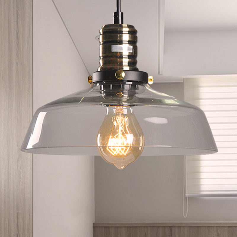 Single Light Hanging Ceiling Light with Barn Shade Clear/Brown Glass Industrial Dining Room Pendant Lighting Clearhalo 'Ceiling Lights' 'Glass shade' 'Glass' 'Industrial Pendants' 'Industrial' 'Middle Century Pendants' 'Pendant Lights' 'Pendants' 'Tiffany' Lighting' 456661
