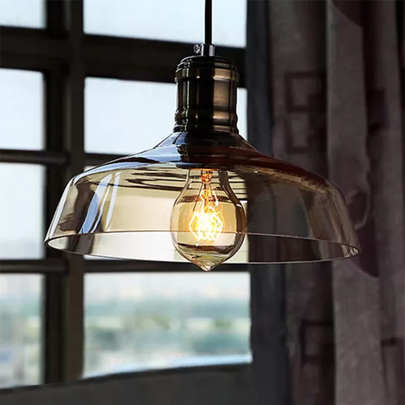 Single Light Hanging Ceiling Light with Barn Shade Clear/Brown Glass Industrial Dining Room Pendant Lighting Clearhalo 'Ceiling Lights' 'Glass shade' 'Glass' 'Industrial Pendants' 'Industrial' 'Middle Century Pendants' 'Pendant Lights' 'Pendants' 'Tiffany' Lighting' 456662
