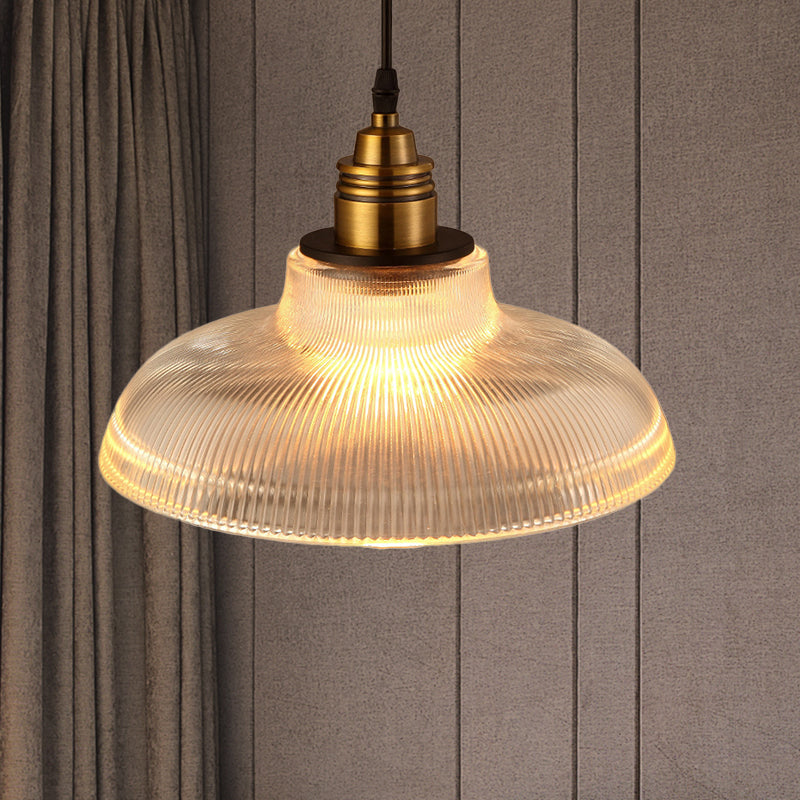 Barn Pendant Light Industrial 1 Light 8"/10"/12" Wide Prismatic Glass Hanging Lamp in Clear Clearhalo 'Ceiling Lights' 'Close To Ceiling Lights' 'Glass shade' 'Glass' 'Industrial Pendants' 'Industrial' 'Middle Century Pendants' 'Pendant Lights' 'Pendants' 'Tiffany' Lighting' 456664