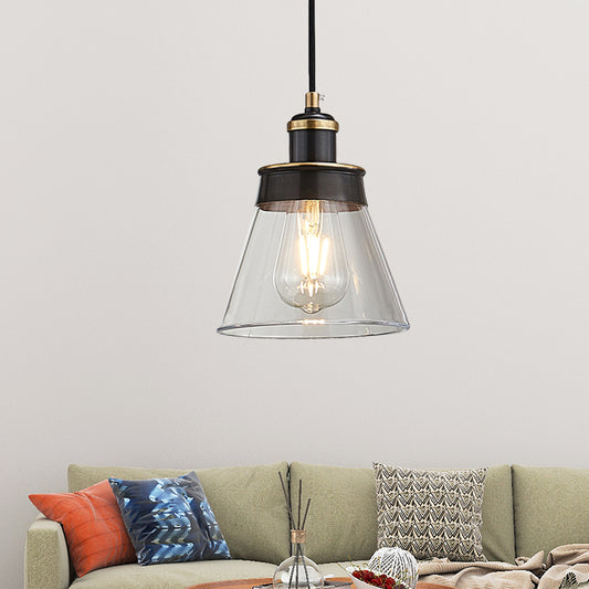 Brass 1 Light Pendant Lighting Industrial Clear/Amber/Smoked Glass Cone Hanging Lamp for Indoor Clear Clearhalo 'Ceiling Lights' 'Glass shade' 'Glass' 'Industrial Pendants' 'Industrial' 'Island Lights' 'Middle Century Pendants' 'Pendant Lights' 'Pendants' 'Tiffany' Lighting' 456676