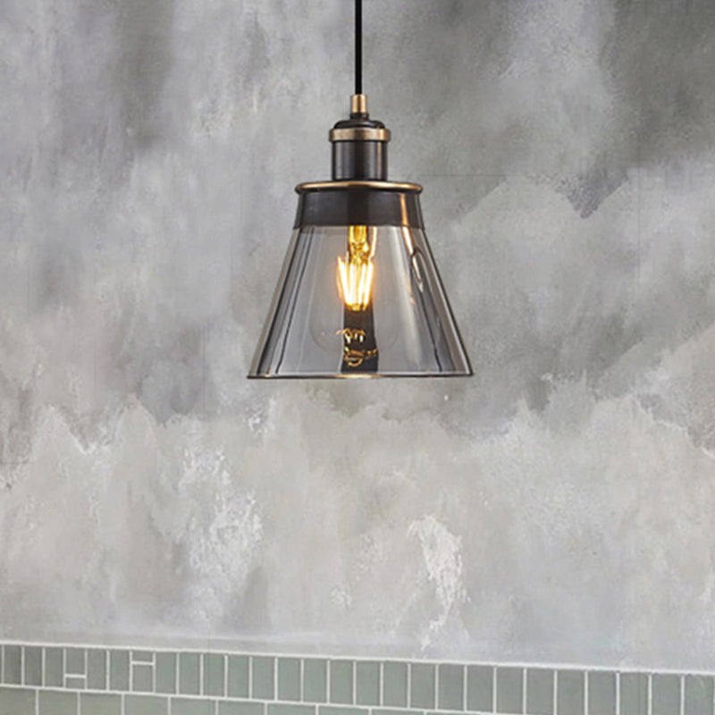 Brass 1 Light Pendant Lighting Industrial Clear/Amber/Smoked Glass Cone Hanging Lamp for Indoor Clearhalo 'Ceiling Lights' 'Glass shade' 'Glass' 'Industrial Pendants' 'Industrial' 'Island Lights' 'Middle Century Pendants' 'Pendant Lights' 'Pendants' 'Tiffany' Lighting' 456679