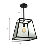 Industrial Trapezoid Pendant Lighting 1 Light Clear Glass Hanging Light Fixture in Black, 12" /14" Wide Clearhalo 'Ceiling Lights' 'Glass shade' 'Glass' 'Industrial Pendants' 'Industrial' 'Middle Century Pendants' 'Pendant Lights' 'Pendants' 'Tiffany' Lighting' 456706