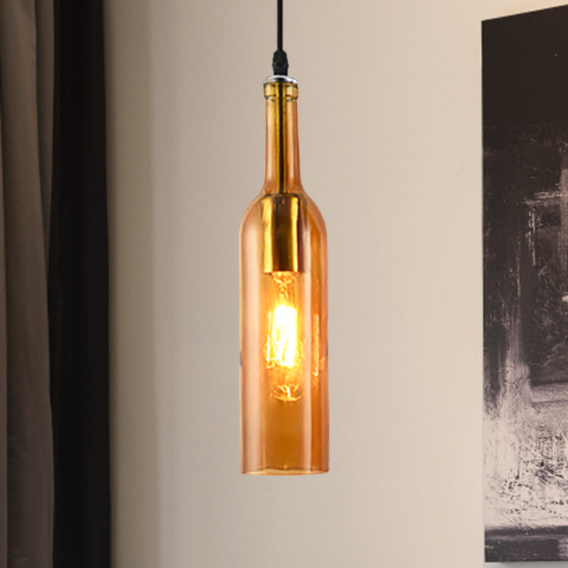 Blue/Brown 1 Light Hanging Lamp Vintage Industrial Glass Bottle Shade Hanging Lamp with Adjustable Cord Clearhalo 'Ceiling Lights' 'Glass shade' 'Glass' 'Industrial Pendants' 'Industrial' 'Middle Century Pendants' 'Pendant Lights' 'Pendants' 'Tiffany' Lighting' 456719