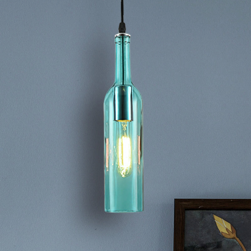 Blue/Brown 1 Light Hanging Lamp Vintage Industrial Glass Bottle Shade Hanging Lamp with Adjustable Cord Clearhalo 'Ceiling Lights' 'Glass shade' 'Glass' 'Industrial Pendants' 'Industrial' 'Middle Century Pendants' 'Pendant Lights' 'Pendants' 'Tiffany' Lighting' 456721