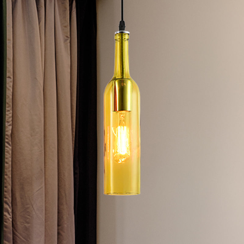 Blue/Brown 1 Light Hanging Lamp Vintage Industrial Glass Bottle Shade Hanging Lamp with Adjustable Cord Clearhalo 'Ceiling Lights' 'Glass shade' 'Glass' 'Industrial Pendants' 'Industrial' 'Middle Century Pendants' 'Pendant Lights' 'Pendants' 'Tiffany' Lighting' 456722