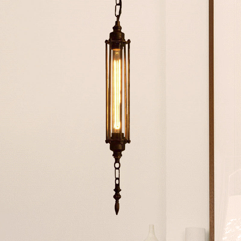 1 Head Pendant Lighting with Wire Guard Wrought Iron Farmhouse Style Restaurant Mini Hanging Fixture in Rust Clearhalo 'Ceiling Lights' 'Modern Pendants' 'Modern' 'Pendant Lights' 'Pendants' Lighting' 456727