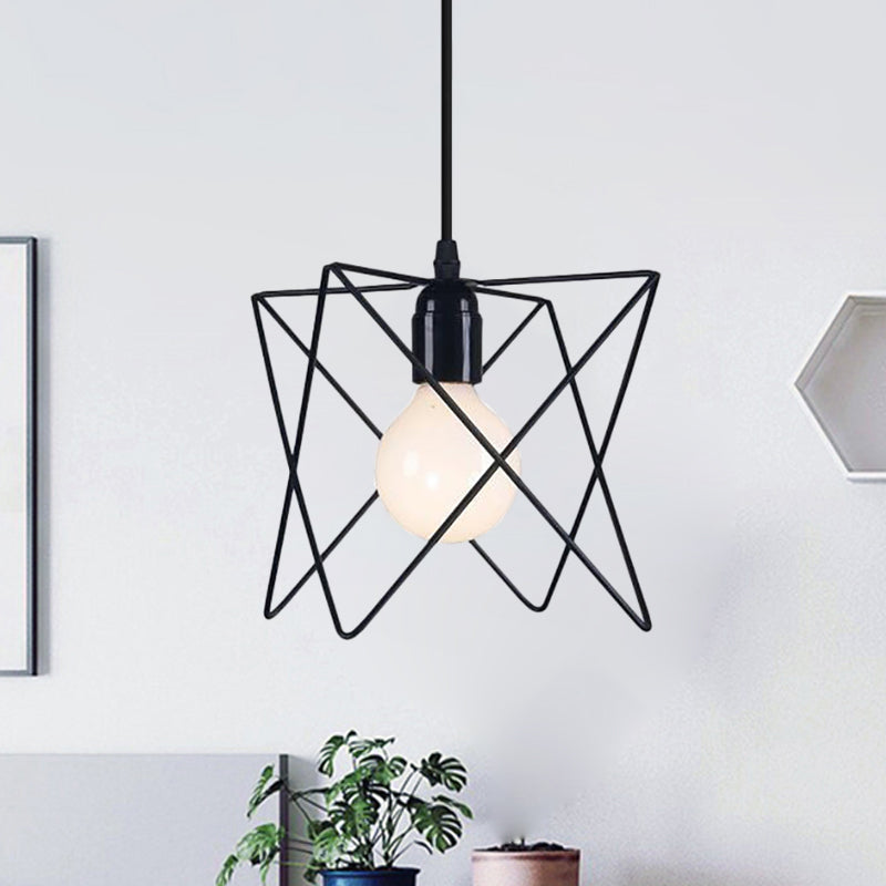 Metal Geometric Ceiling Lighting Industrial 7"/10" W 1 Light Living Room Hanging Lamp with Open Cage Shade in Black Clearhalo 'Art Deco Pendants' 'Black' 'Cast Iron' 'Ceiling Lights' 'Ceramic' 'Crystal' 'Industrial Pendants' 'Industrial' 'Metal' 'Middle Century Pendants' 'Pendant Lights' 'Pendants' 'Rustic Pendants' 'Tiffany' Lighting' 456752