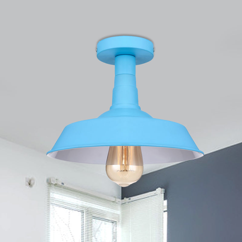 Vintage Style Barn Semi Flush Mount Light 1 Light Metal Ceiling Lighting in Blue/Green for Corridor Clearhalo 'Ceiling Lights' 'Close To Ceiling Lights' 'Close to ceiling' 'Flush mount' 'Industrial Flush Mount' Lighting' 456758