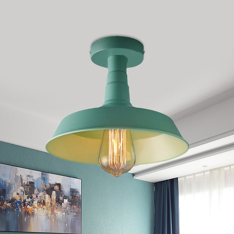 Vintage Style Barn Semi Flush Mount Light 1 Light Metal Ceiling Lighting in Blue/Green for Corridor Clearhalo 'Ceiling Lights' 'Close To Ceiling Lights' 'Close to ceiling' 'Flush mount' 'Industrial Flush Mount' Lighting' 456759
