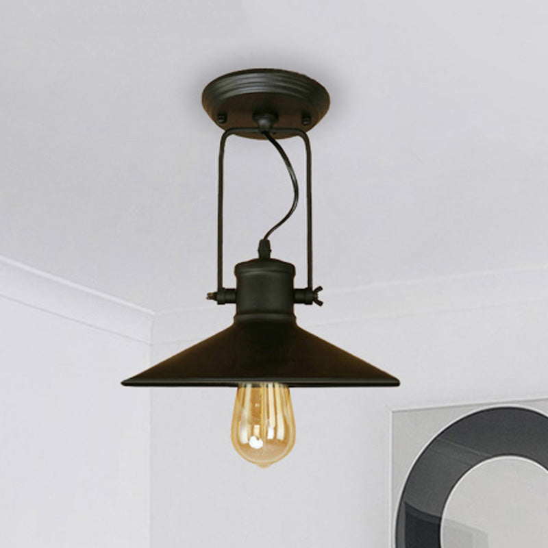 Conical Metal Semi Flush Mount Lighting Retro Stylish 1 Light Foyer Rotatable Ceiling Light in Black/Rust Clearhalo 'Ceiling Lights' 'Close To Ceiling Lights' 'Close to ceiling' 'Semi-flushmount' Lighting' 456762