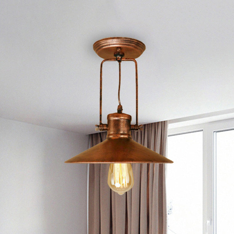 Conical Metal Semi Flush Mount Lighting Retro Stylish 1 Light Foyer Rotatable Ceiling Light in Black/Rust Clearhalo 'Ceiling Lights' 'Close To Ceiling Lights' 'Close to ceiling' 'Semi-flushmount' Lighting' 456763