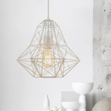 Industrial Cage Diamond Pendant Lighting 1 Head Metallic Hanging Lamp in Black/White for Dining Room, 16"/19.5" Dia Clearhalo 'Art Deco Pendants' 'Black' 'Cast Iron' 'Ceiling Lights' 'Ceramic' 'Crystal' 'Industrial Pendants' 'Industrial' 'Metal' 'Middle Century Pendants' 'Pendant Lights' 'Pendants' 'Rustic Pendants' 'Tiffany' Lighting' 456771