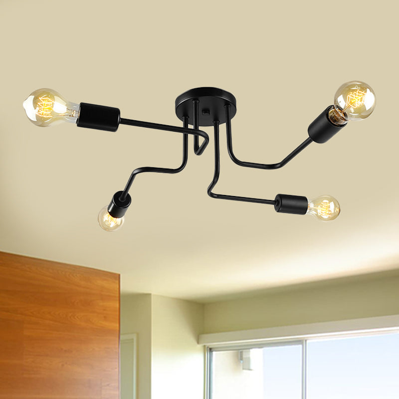 Vintage Exposed Ceiling Flush Mount 4/6-Light Metallic Semi Flush Light with Sputnik Design in Antique Brass/Black Clearhalo 'Ceiling Lights' 'Close To Ceiling Lights' 'Close to ceiling' 'Semi-flushmount' Lighting' 456779