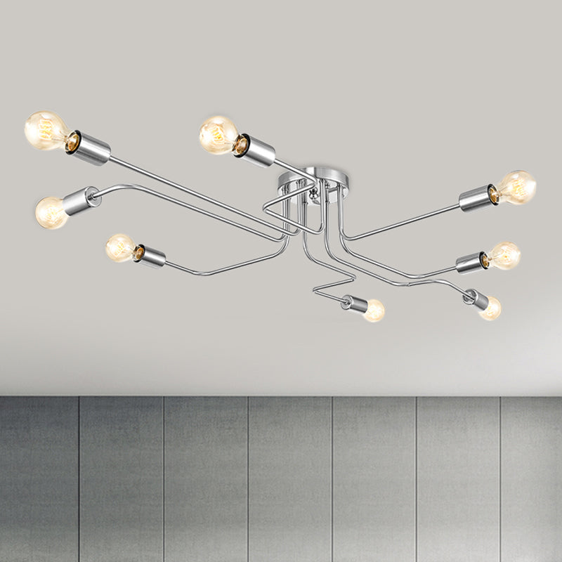 Vintage Exposed Ceiling Flush Mount 4/6-Light Metallic Semi Flush Light with Sputnik Design in Antique Brass/Black Clearhalo 'Ceiling Lights' 'Close To Ceiling Lights' 'Close to ceiling' 'Semi-flushmount' Lighting' 456781