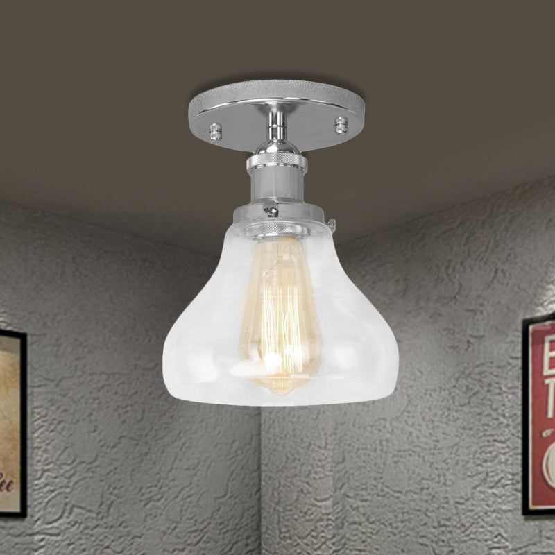 Single Bulb Semi Flush Mount Farmhouse Cone Clear Glass Ceiling Lighting Fixture in Black/Brass/Copper Chrome Clearhalo 'Ceiling Lights' 'Close To Ceiling Lights' 'Close to ceiling' 'Glass shade' 'Glass' 'Semi-flushmount' Lighting' 456790