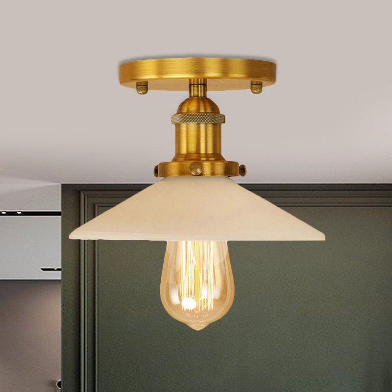 Metal Conical Semi-Flush Mount Light Vintage Style 1 Light Dining Table Ceiling Light Fixture in Bronze/Brass Finish Clearhalo 'Ceiling Lights' 'Close To Ceiling Lights' 'Close to ceiling' 'Flush mount' 'Industrial Flush Mount' Lighting' 456815