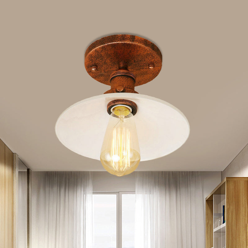 Metal Conical Semi-Flush Mount Light Vintage Style 1 Light Dining Table Ceiling Light Fixture in Bronze/Brass Finish Clearhalo 'Ceiling Lights' 'Close To Ceiling Lights' 'Close to ceiling' 'Flush mount' 'Industrial Flush Mount' Lighting' 456816